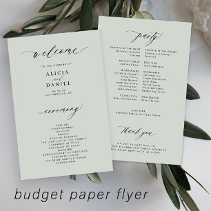 Budget-Hochzeitsprogramm Salbei grün elegant Flyer