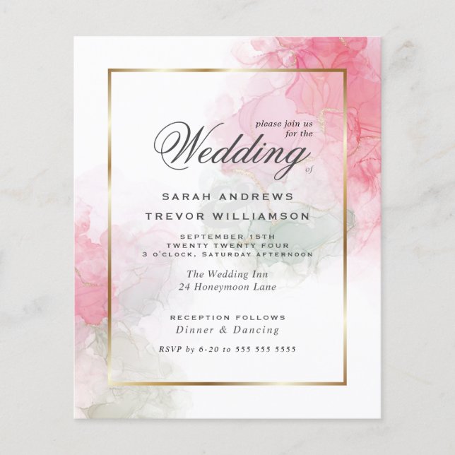 Budget Hochzeitssage Rose Rosa Alkohol Tinte (Vorderseite)