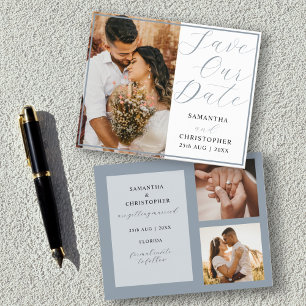 Budget-Hochzeitstermin-Ankündigung Dusty Blue Foto