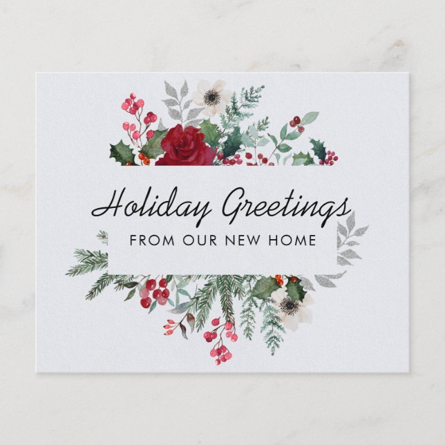 Budget Holly, Pine and Rose Holiday Moving Card (Vorderseite)
