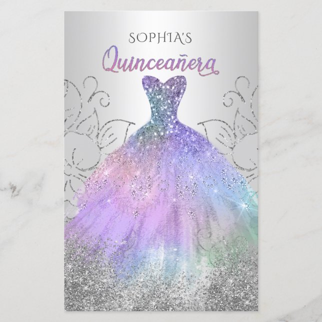 Budget Hologram Dress Quinceañera Einladung (Vorderseite)