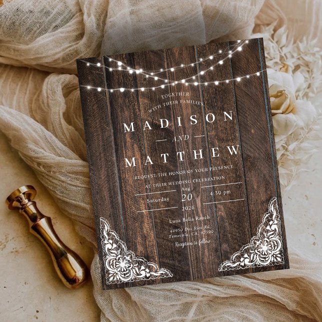 Budget Holz Rustikale Spitze Hochzeits-Einladung (Budget Wood Rustic Lace Wedding Invitation)