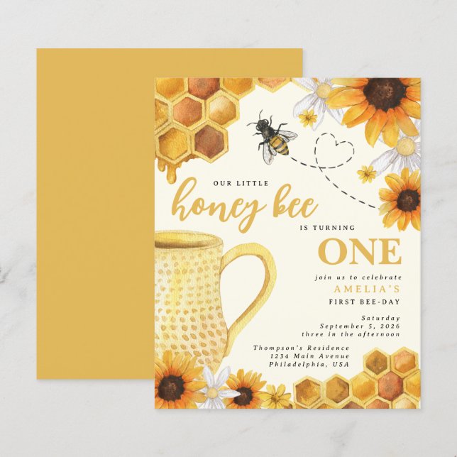 Budget Honey Bee Watercolor Sonnenblume 1. Geburts (Vorne/Hinten)