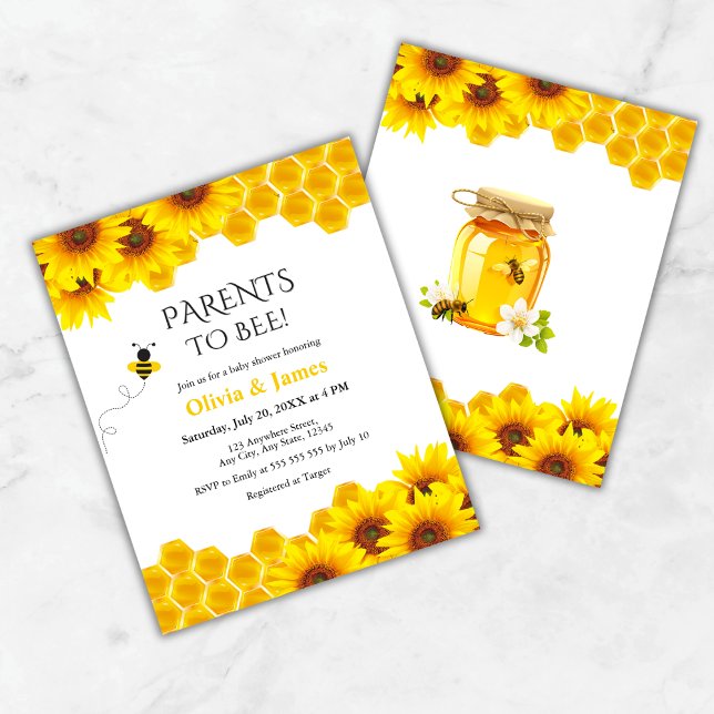 Budget Honeycomb Eltern zu Bee Baby Shower Einladu (Budget Yellow Floral Honeycomb Parents to Bee Baby Shower Invitation )