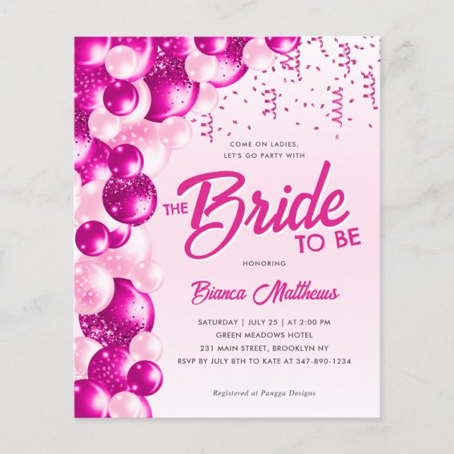 Budget Hot Pink Ballon Bridge zu sein Brautparty (Vorderseite)