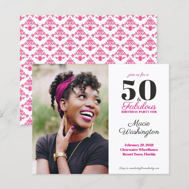Budget Hot Pink Damast-Muster 50. Geburtstag (Vorne/Hinten)