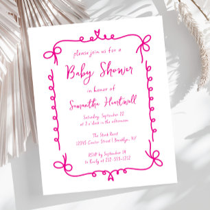 Budget-Hot-Pink-Handdrawn-Mädchen-Baby-Shower-Einl