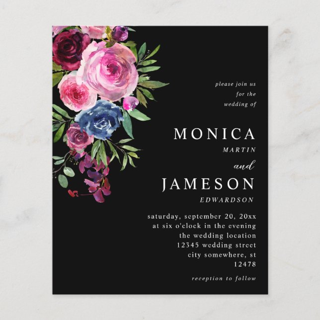 Budget Hot Pink & Navy Blue Floral Hochzeit 3 Blac Flyer (Vorne)