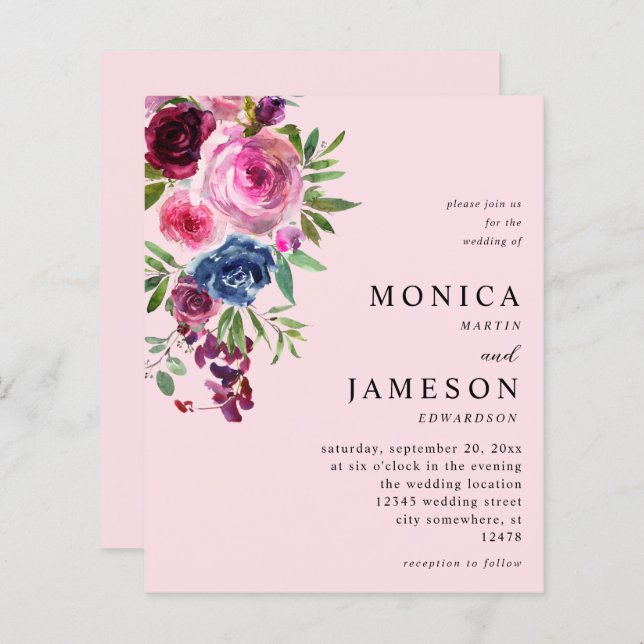 Budget Hot Pink & Navy Blue Floral Hochzeit 3 Pink (Vorne/Hinten)