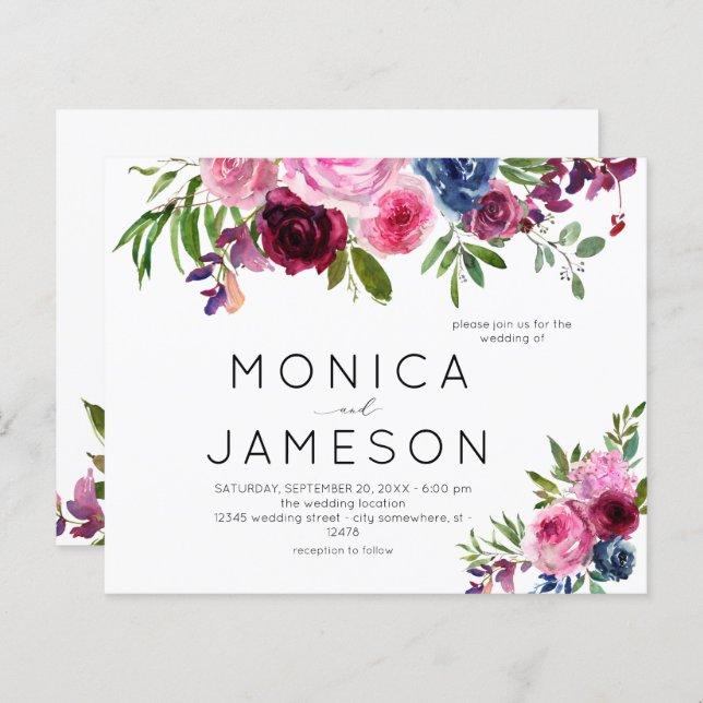 Budget Hot Pink & Navy Blue Floral Wedding 2 (Vorne/Hinten)