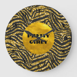 Budget Hübsch Girly Imitate Gold Glitzer Foil Glam Große Wanduhr