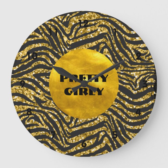 Budget Hübsch Girly Imitate Gold Glitzer Foil Glam Große Wanduhr (Vorderseite)