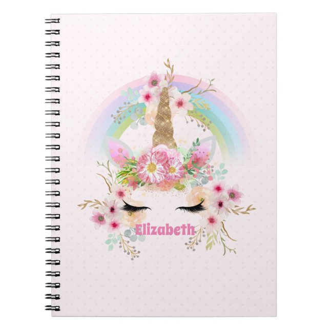 Budget Hübsch Girly Pink Unicorn Blumengift Notizblock (Vorderseite)