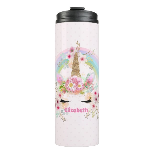 Budget Hübsch Girly Pink Unicorn Blumengift Thermosbecher (Vorderseite)