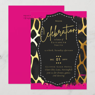 Budget Hübsch Girly Sweet16 Gold Animal Print Inv Einladung