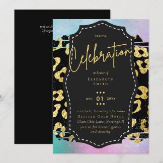 Budget Hübsch Girly Sweet16 Gold Animal Print Inv Einladung