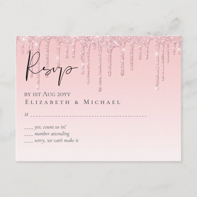 Budget Hübsch Girly Wedding RSVP Glitzer Pink Postkarte (Vorderseite)