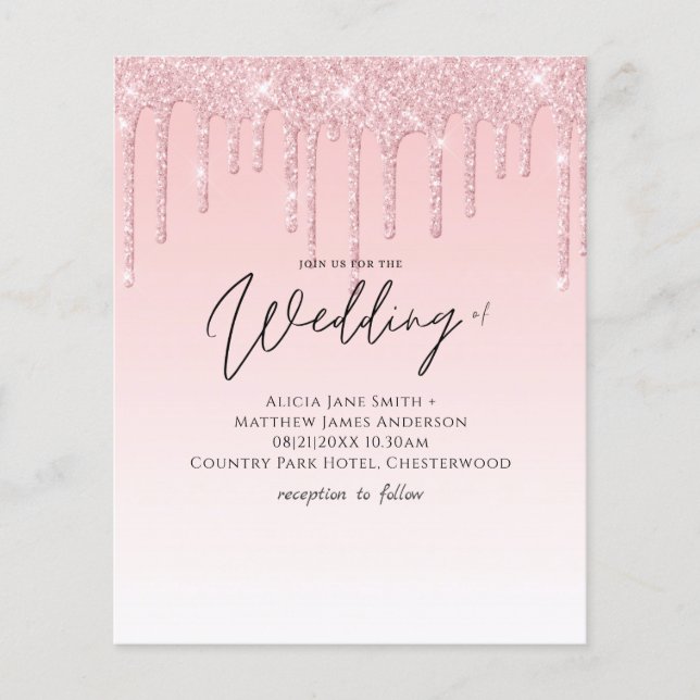 Budget Hübsche Girly Wedding Glitzer Rosa Einladun (Vorderseite)