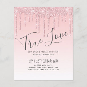 Budget Hübsche Girly Wedding Glitzer Rosa Einladun
