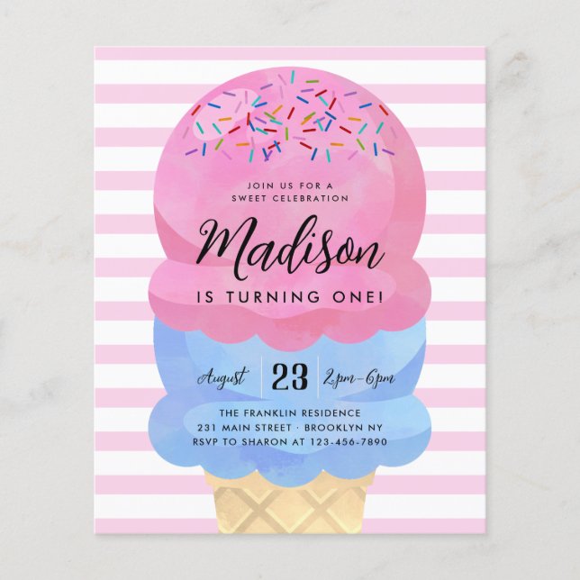 Budget Ice Creme Blush Pink Blue Cone Kind Geburts (Vorderseite)