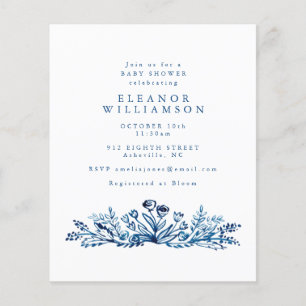 Budget Indigo Blue Ink Floral Baby Dusche einladen