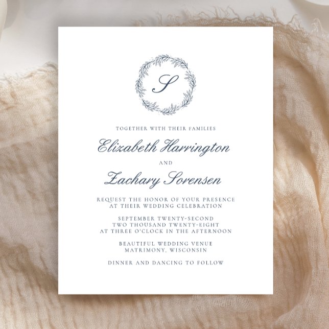 Budget Indigo Blue Monogram Script Hochzeit (Von Creator hochgeladen)