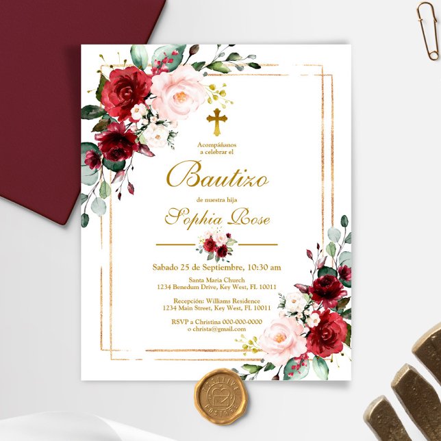 Budget Invitación de Rosas Rojas para Bautizo (Von Creator hochgeladen)