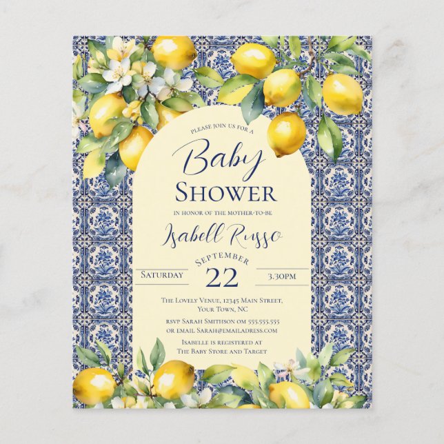 Budget Italian Blue Tiles Watercolor lemon Baby (Vorderseite)