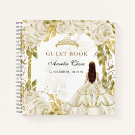 Budget Ivory White Floral Quinceañera Guest Book Notizbuch