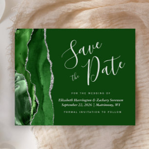 Budget Jägergrün Silber Achat Save-the-Date-Karte