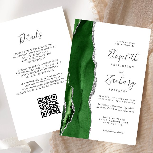 Budget Jägergrün Silber QR Code Hochzeit (Von Creator hochgeladen)