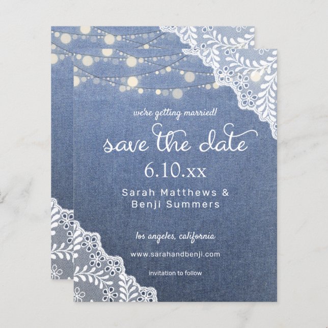 Budget Jean, Lace & Lights Save the Date V2 (Vorne/Hinten)