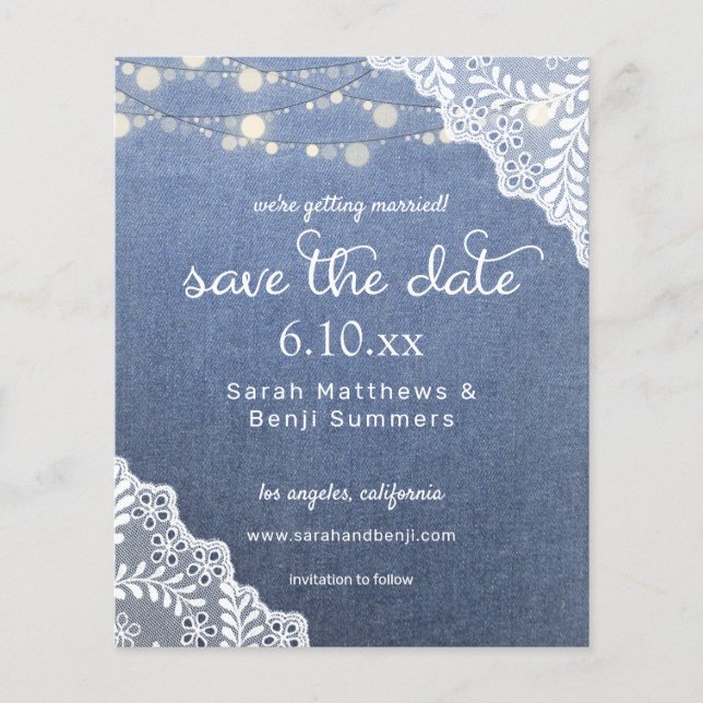 Budget Jean, Lace & Lights Save the Date V2 Flyer (Vorne)