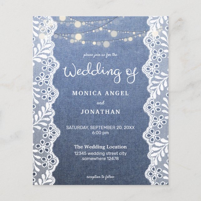 Budget Jean Lace String Lights Wedding Flyer (Vorne)