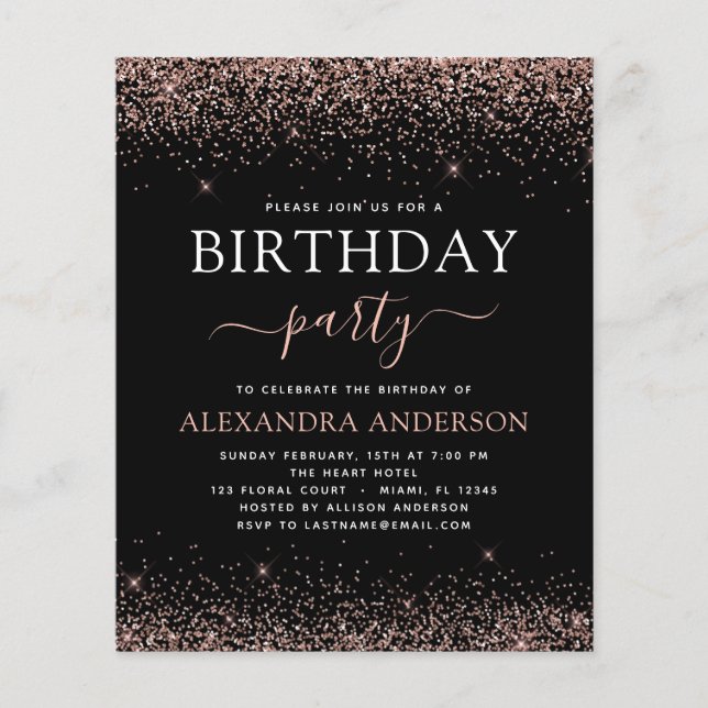 Budget Jegliche Rose Geburtstag Gold Pink Glitzer (Vorderseite)