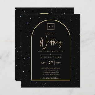 BUDGET Jet BLACK GOLD Starry Night Wedding INVITE