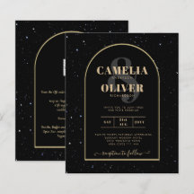 BUDGET Jet BLACK GOLD Starry Night Wedding INVITE
