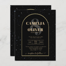 BUDGET Jet BLACK GOLD Starry Night Wedding INVITE