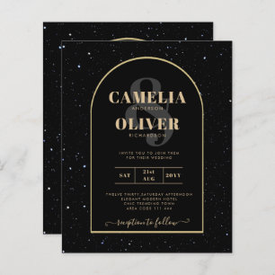 BUDGET Jet BLACK GOLD Starry Night Wedding INVITE