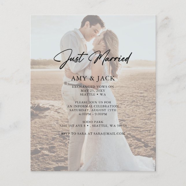 Budget Just Married Foto Hochzeitsankündigung (Vorderseite)