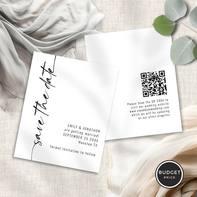 Budget Kalligrafie QR Hochzeit Speichern Sie das D (Front and back view)