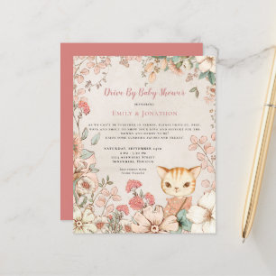 Budget-Katze-Blumen-Drive-By-Baby-Shower-Einladung