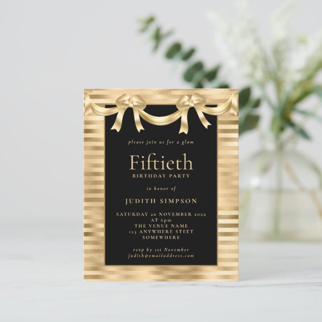 Budget Klasse Gold Black 50. Geburtstag Einladung (Stehend Vorderseite)