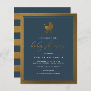 Budget Klasse Navy Blue Gold Pram Boy Baby Dusche