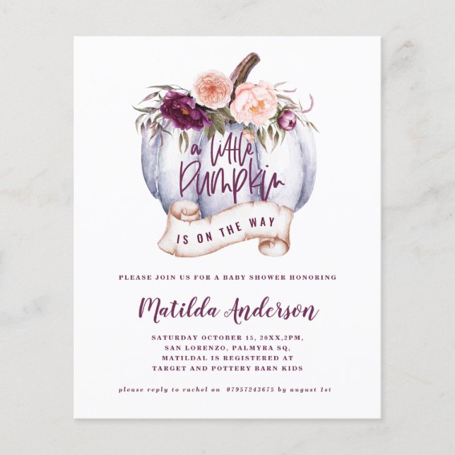 Budget Kleine Kürbisfallen Baby Dusche Einladung Flyer (Vorne)