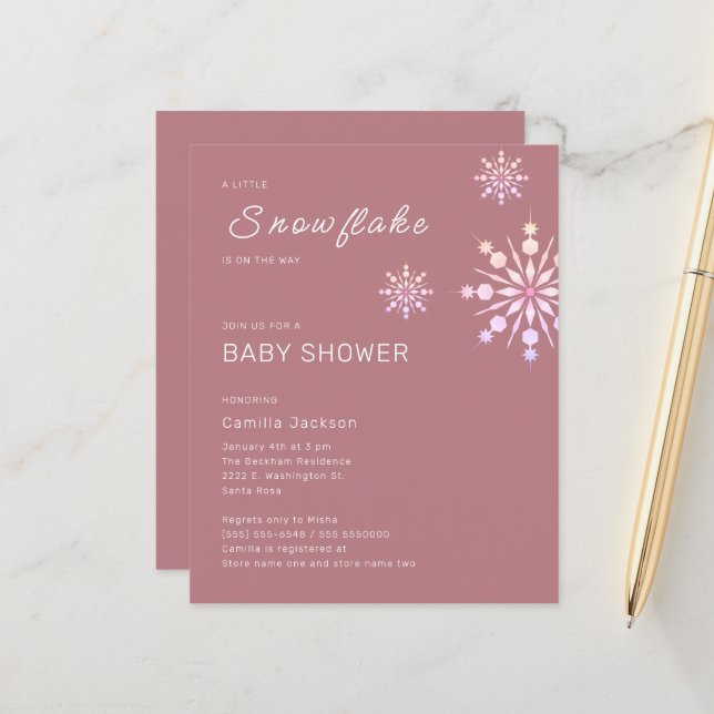 Budget Kleine Schneeflocke Pink Winter Baby Dusche (Vorderseite/Rückseite Beispiel)