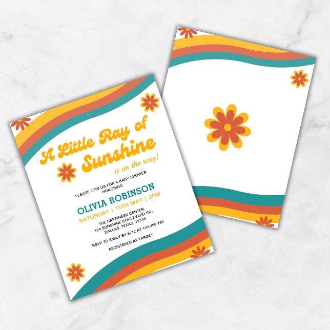 Budget Kleiner Ray Sunshine Baby Dusche Einladung (Budget A Little Ray of Sunshine Boho Retro Baby Shower Invitation  )