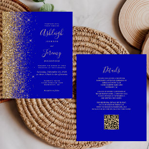 Budget königsblau-goldener-glitter QR-Code-Hochzei