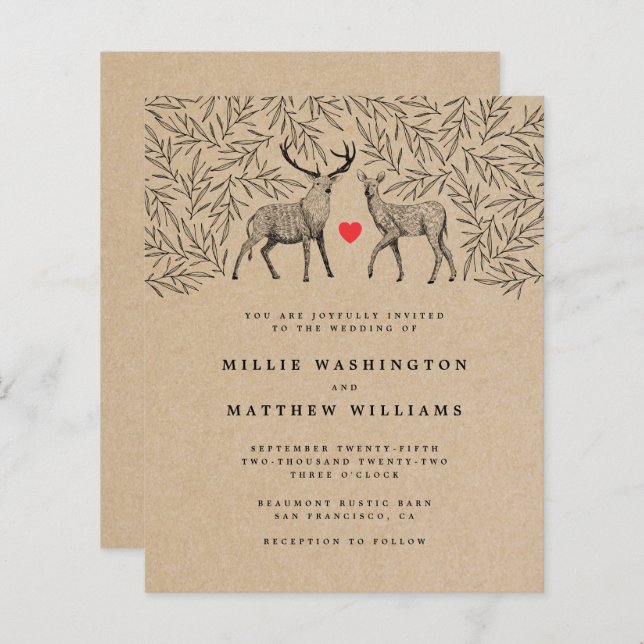 Budget Kraft Woodland Buck Doe Botanische Hochzeit (Vorne/Hinten)