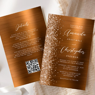 Budget Kupfer Glam QR Code Hochzeits-Einladung